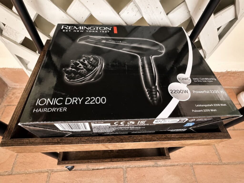 Hairdryer amenity detail in the Il belvedere apartment, Borgo Braila, Umbria