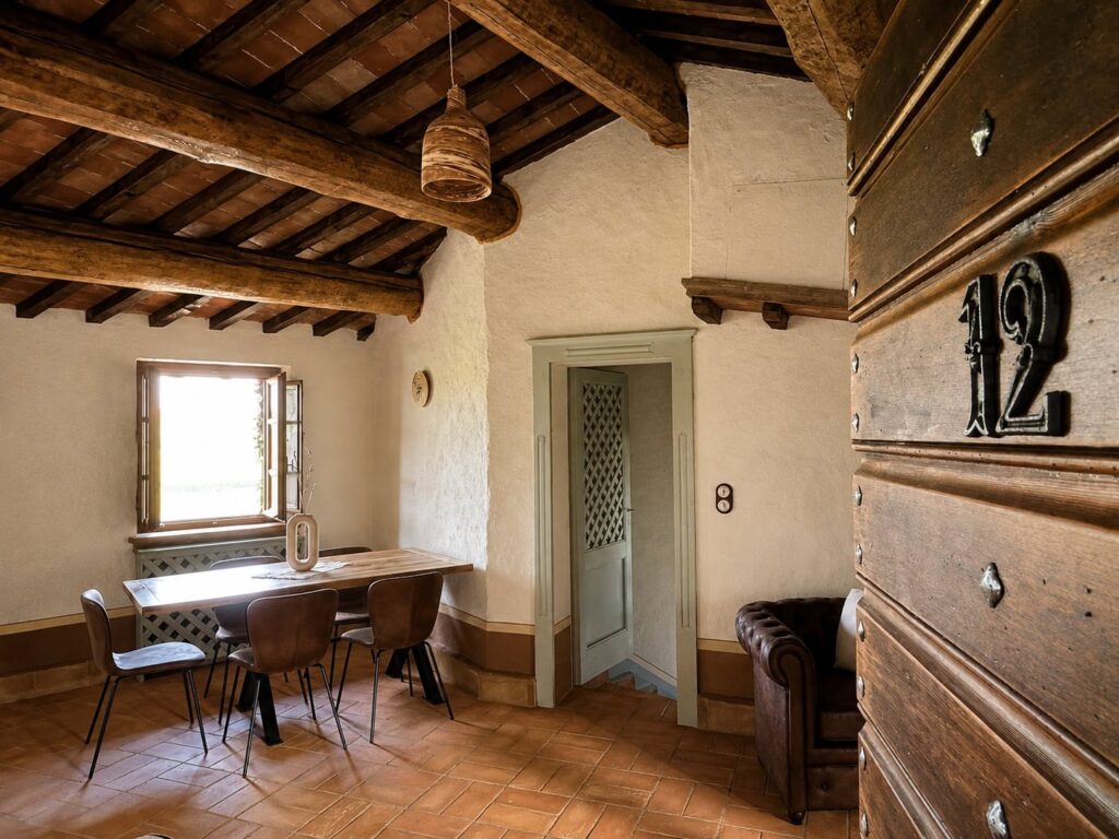 Interior detail in the Il belvedere apartment at Borgo Braila, Umbria